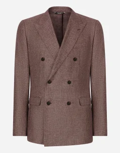 Double-breasted linen-blend Taormina-fit jacket