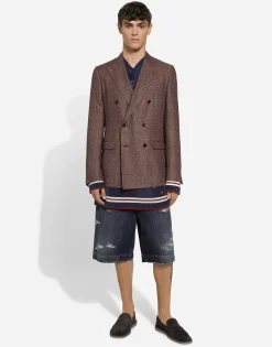 Double-breasted linen-blend Taormina-fit jacket