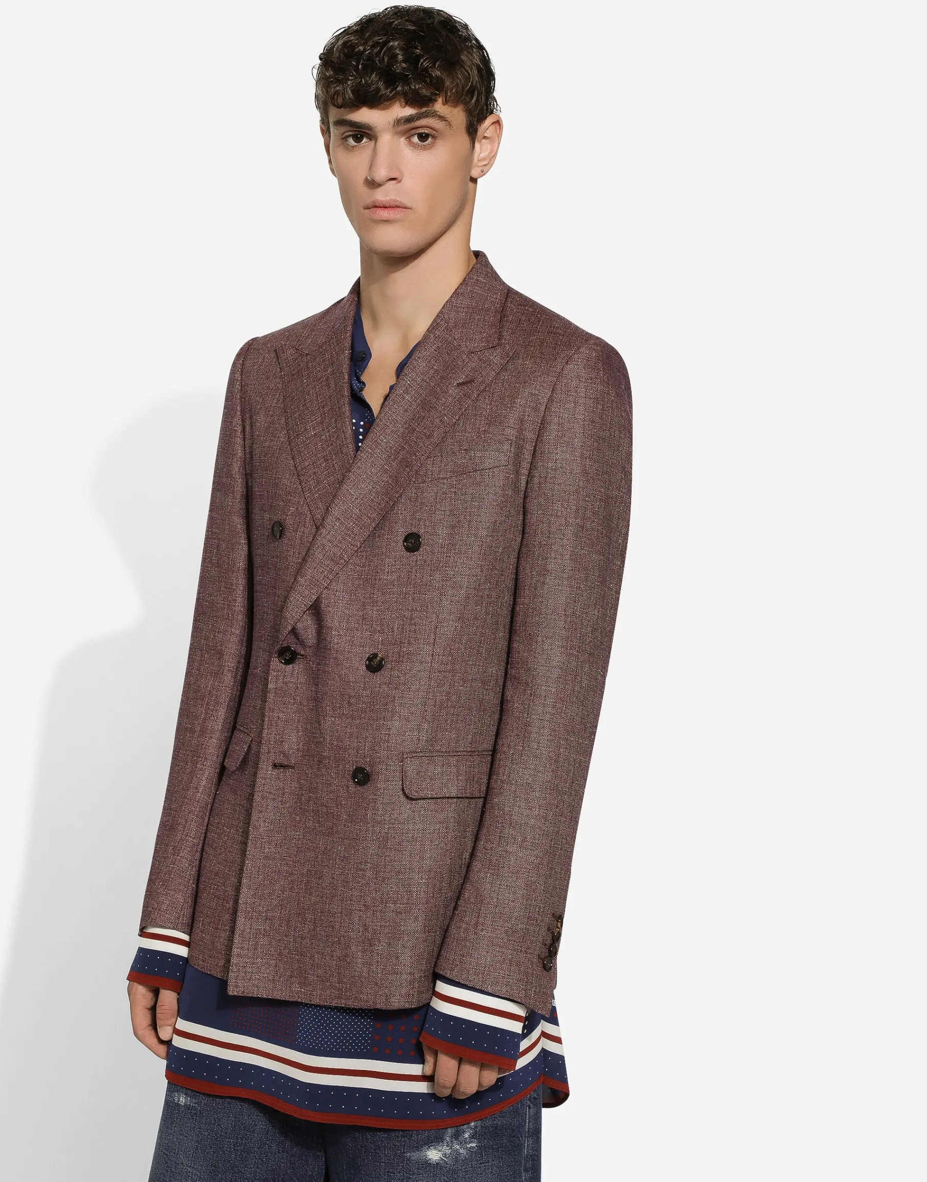 Double-breasted linen-blend Taormina-fit jacket