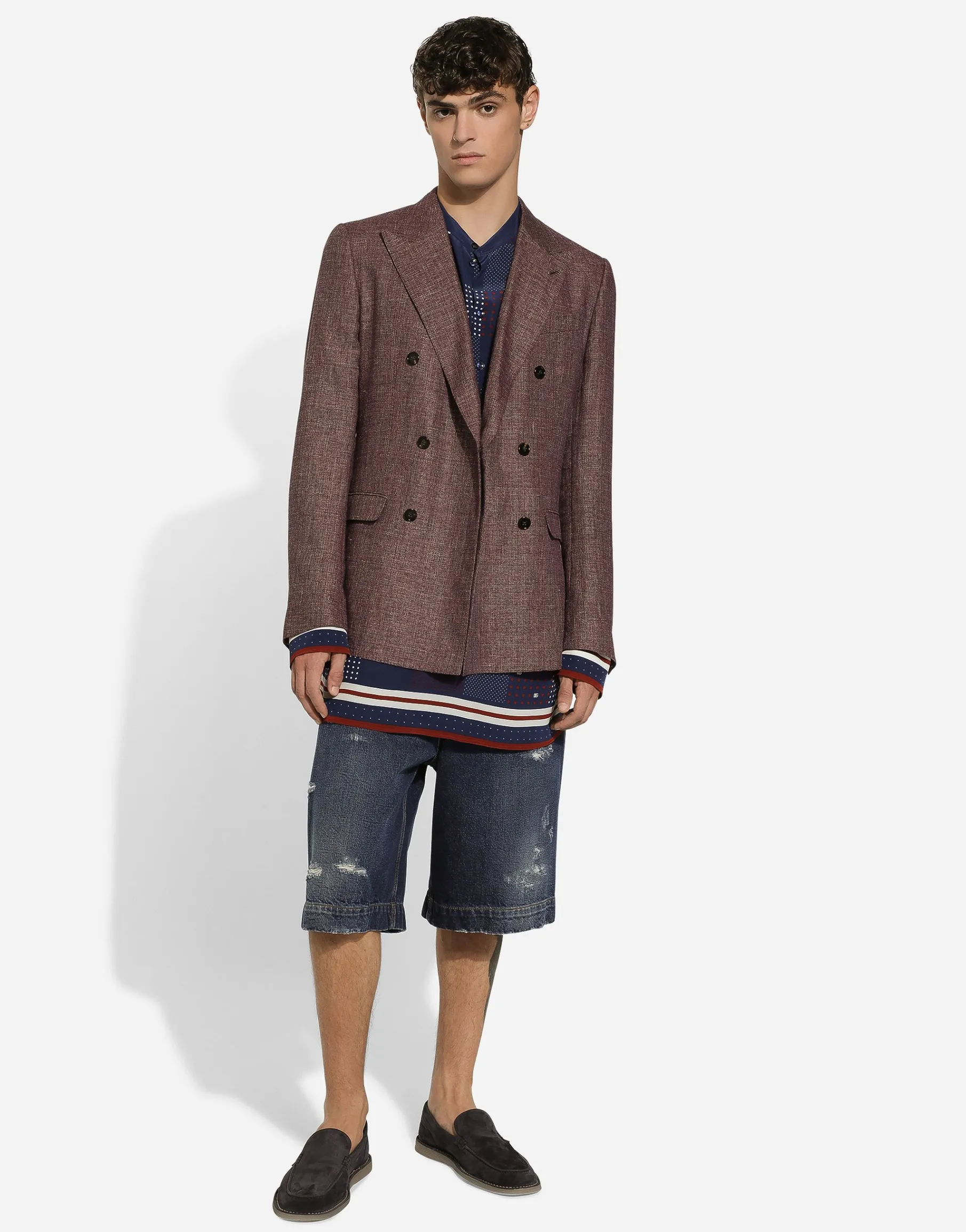 Double-breasted linen-blend Taormina-fit jacket