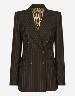 Double-breasted pinstripe wool Turlington jacket
