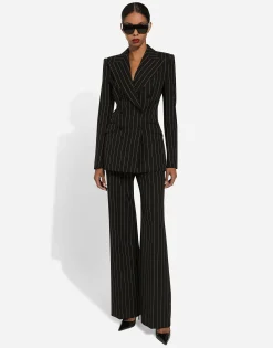 Double-breasted pinstripe wool Turlington jacket
