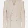 Double-breasted Portofino-fit jacket in pinstripe linen