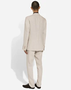 Double-breasted Portofino-fit jacket in pinstripe linen