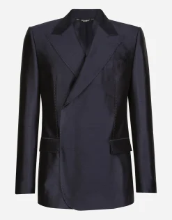 Double-breasted shantung silk Sicilia-fit jacket