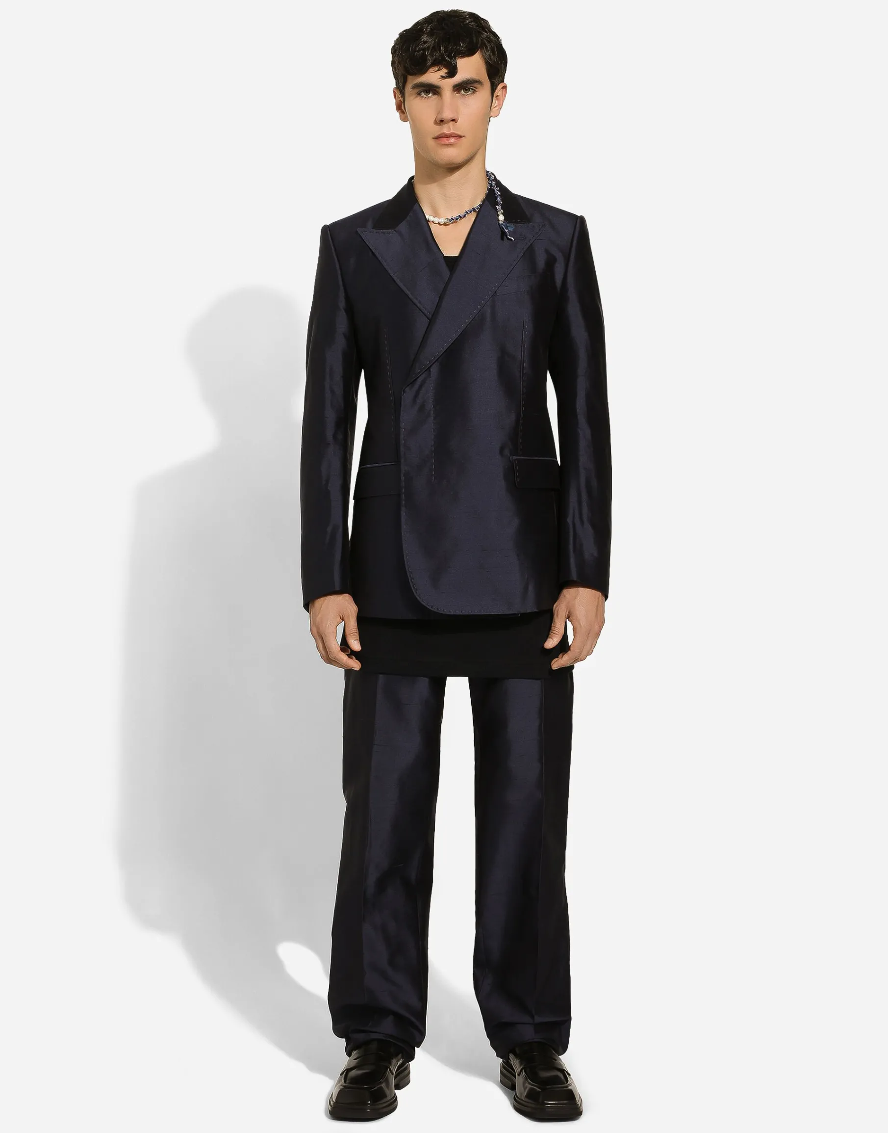 Double-breasted shantung silk Sicilia-fit jacket