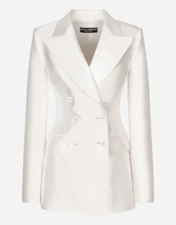 Double-breasted shantung Turlington blazer