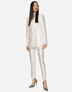 Double-breasted shantung Turlington blazer