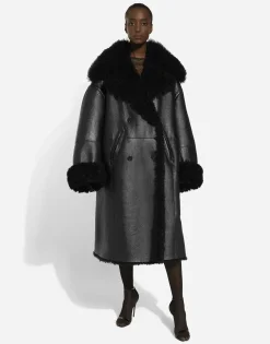 Double-breasted shearling coat