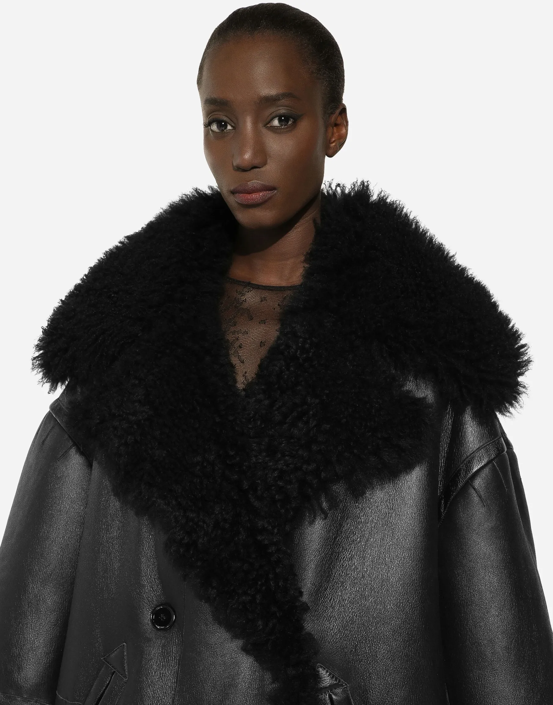 Double-breasted shearling coat