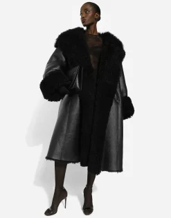 Double-breasted shearling coat