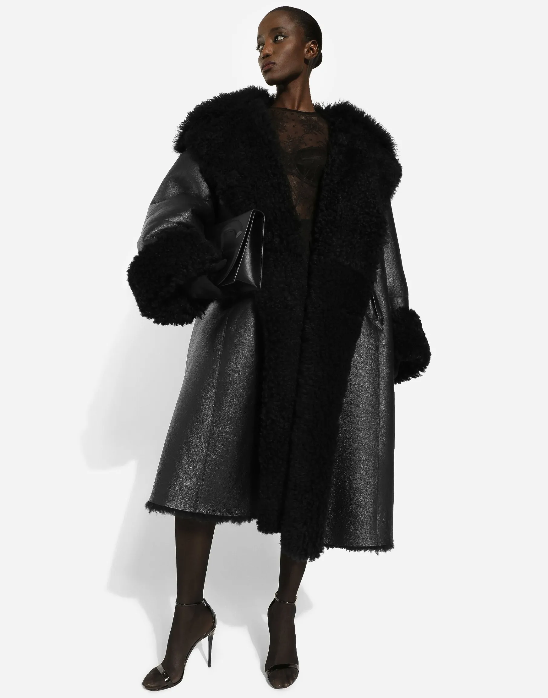 Double-breasted shearling coat