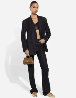 Double-breasted silk and cotton denim Taormina-fit jacket