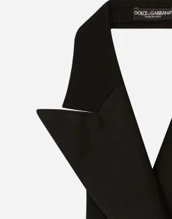 Double-breasted silk satin vest with low neckline on the back