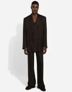 Double-breasted silk Taormina-fit jacket