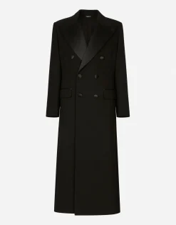 Double-breasted stretch wool crepe coat