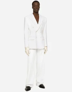 Double-breasted stretch wool crepe Dolce-fit jacket