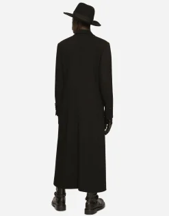 Double-breasted stretch wool crepe coat