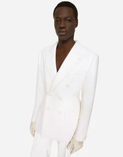 Double-breasted stretch wool crepe Dolce-fit jacket