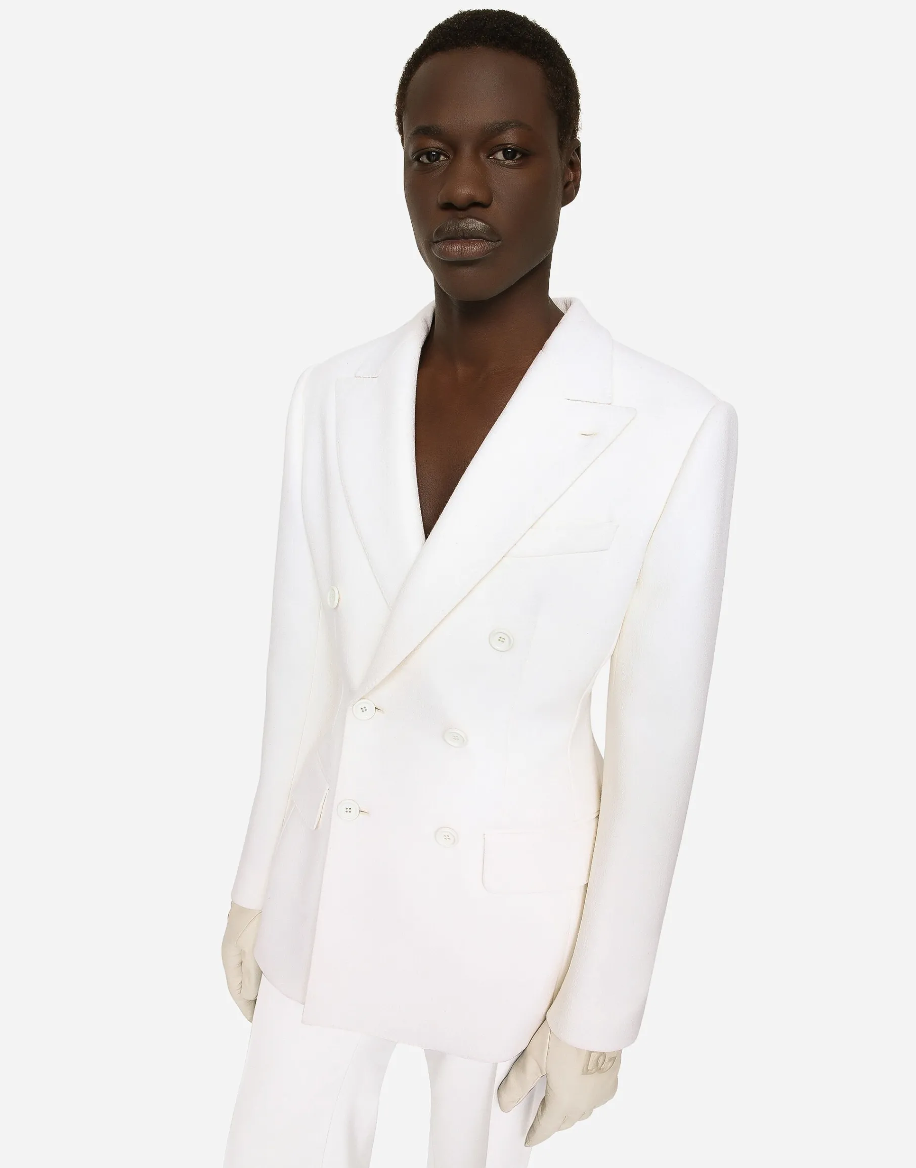 Double-breasted stretch wool crepe Dolce-fit jacket