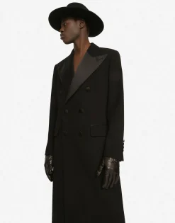 Double-breasted stretch wool crepe coat