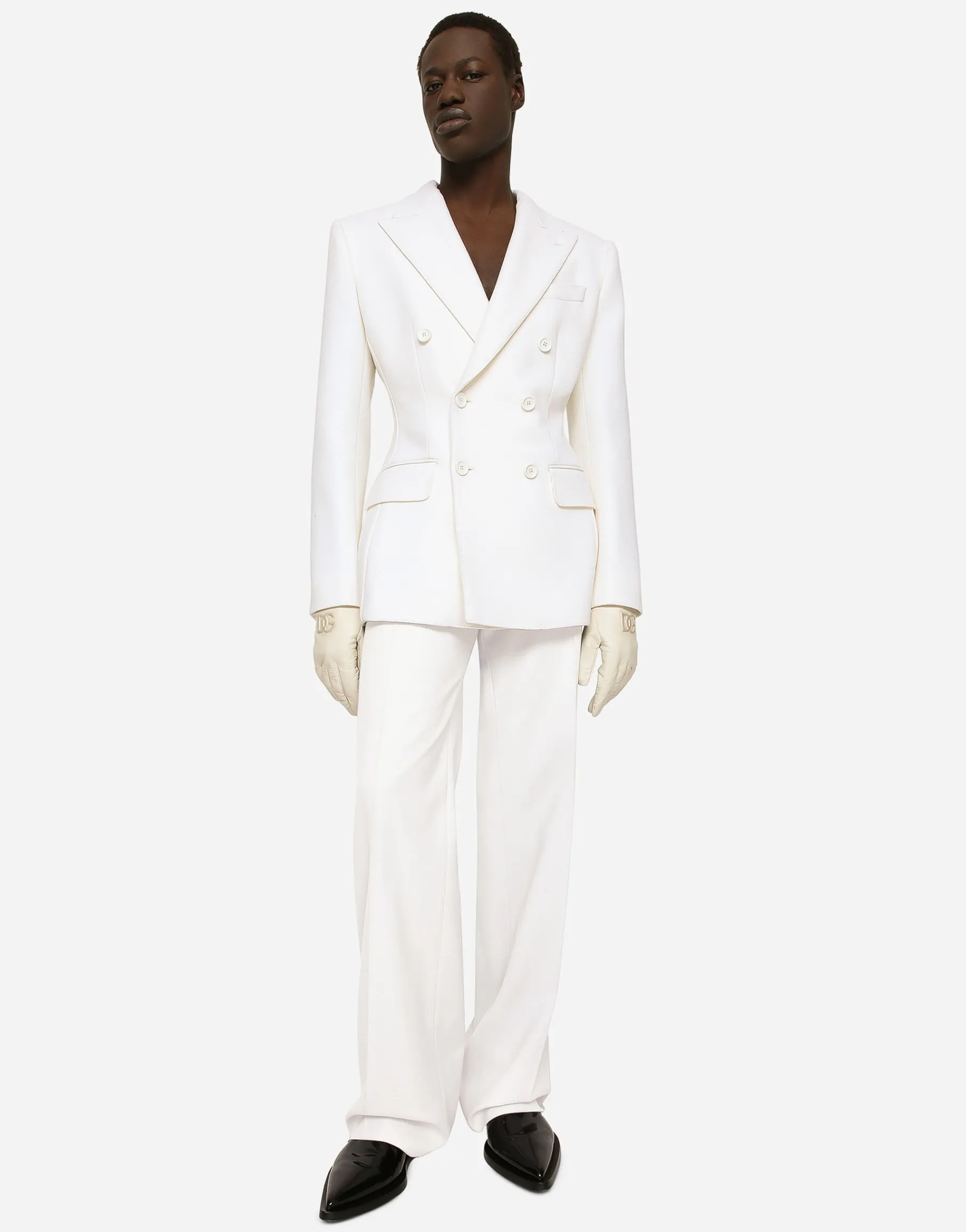 Double-breasted stretch wool crepe Dolce-fit jacket