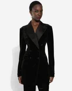 Double-breasted velvet Turlington jacket