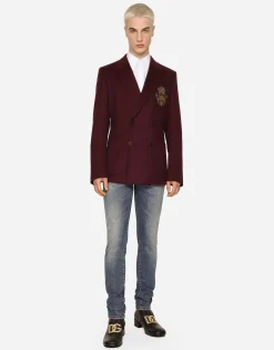 Double-breasted wool and cashmere jacket with DG patch
