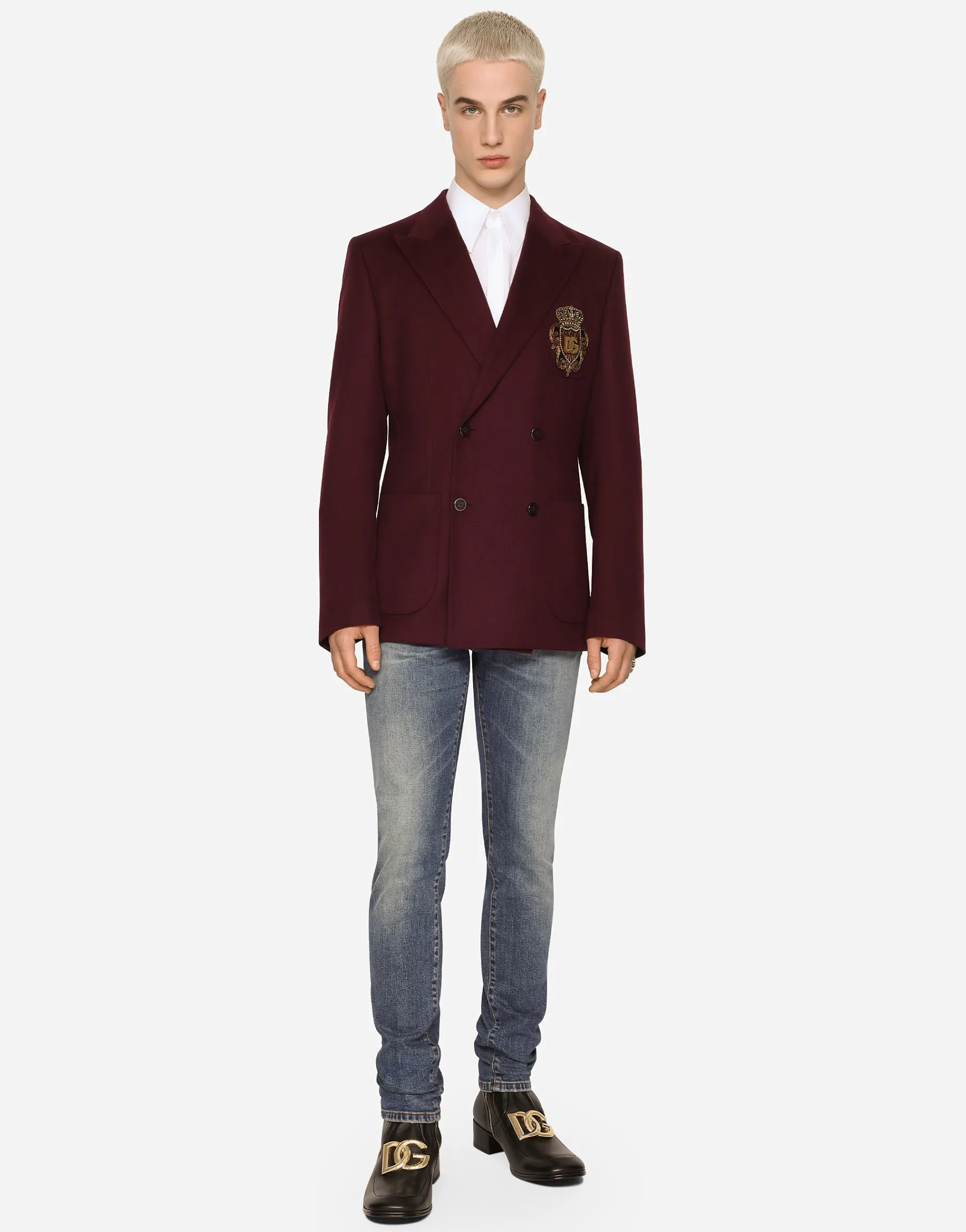 Double-breasted wool and cashmere jacket with DG patch