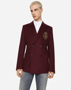 Double-breasted wool and cashmere jacket with DG patch