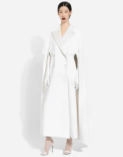 Double-breasted wool cape