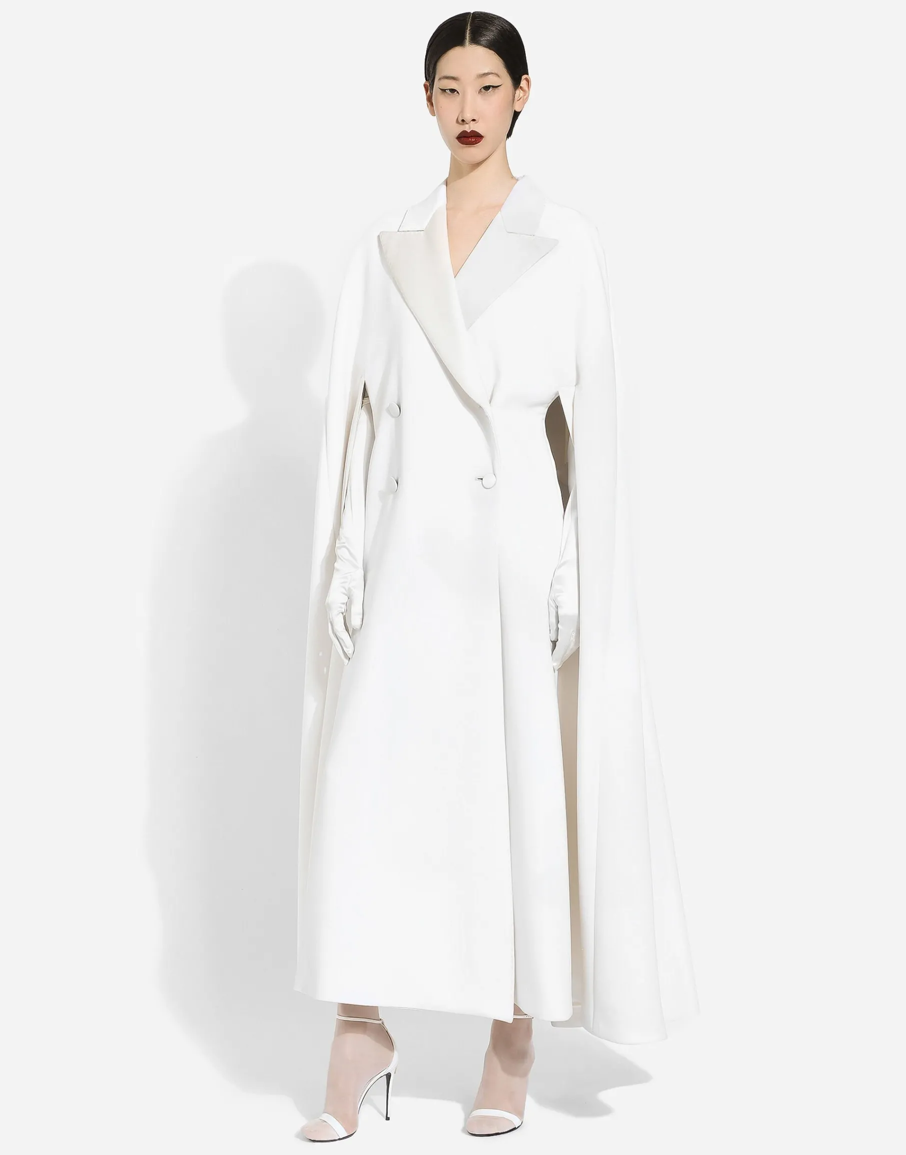 Double-breasted wool cape