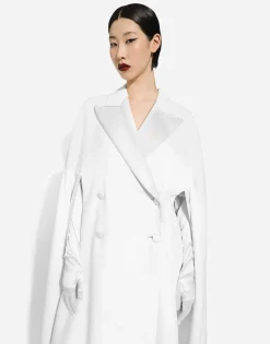 Double-breasted wool cape