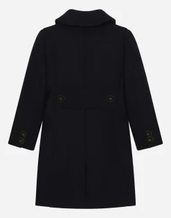Double-breasted wool coat with branded buttons