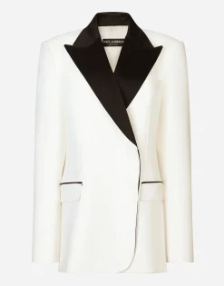 Double-breasted wool crepe jacket with tuxedo lapels