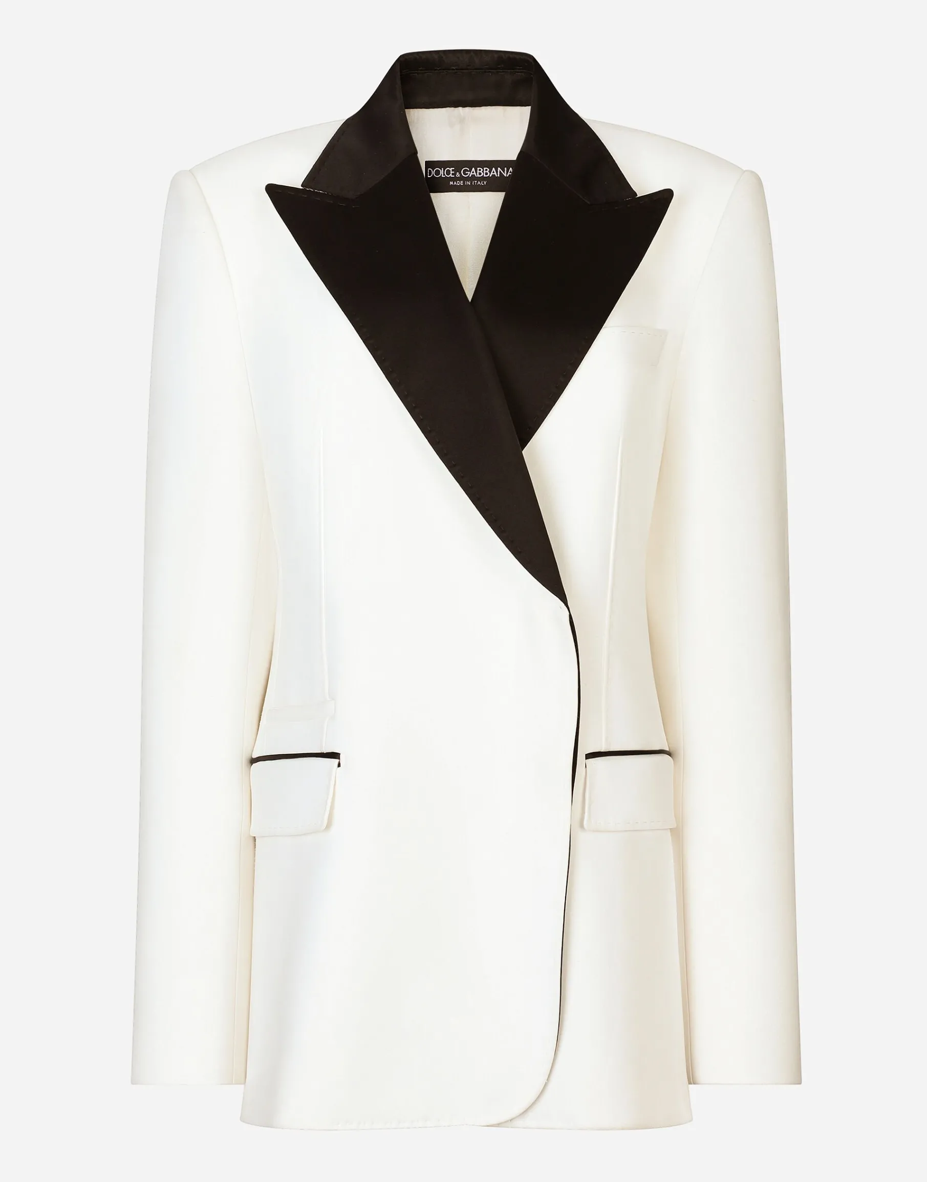 Double-breasted wool crepe jacket with tuxedo lapels