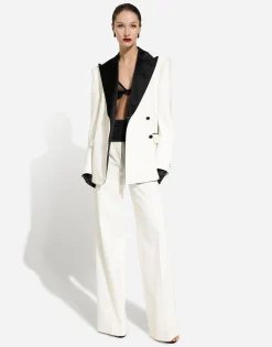 Double-breasted wool crepe jacket with tuxedo lapels