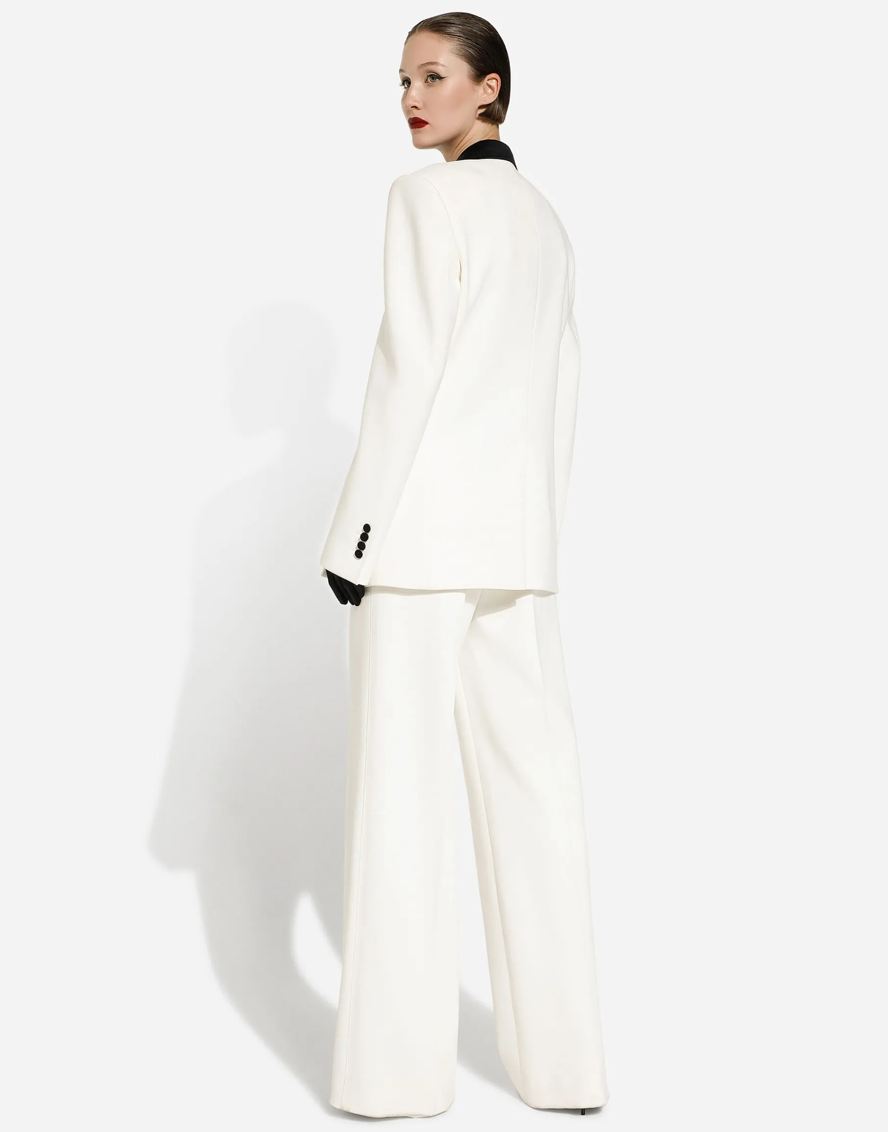 Double-breasted wool crepe jacket with tuxedo lapels