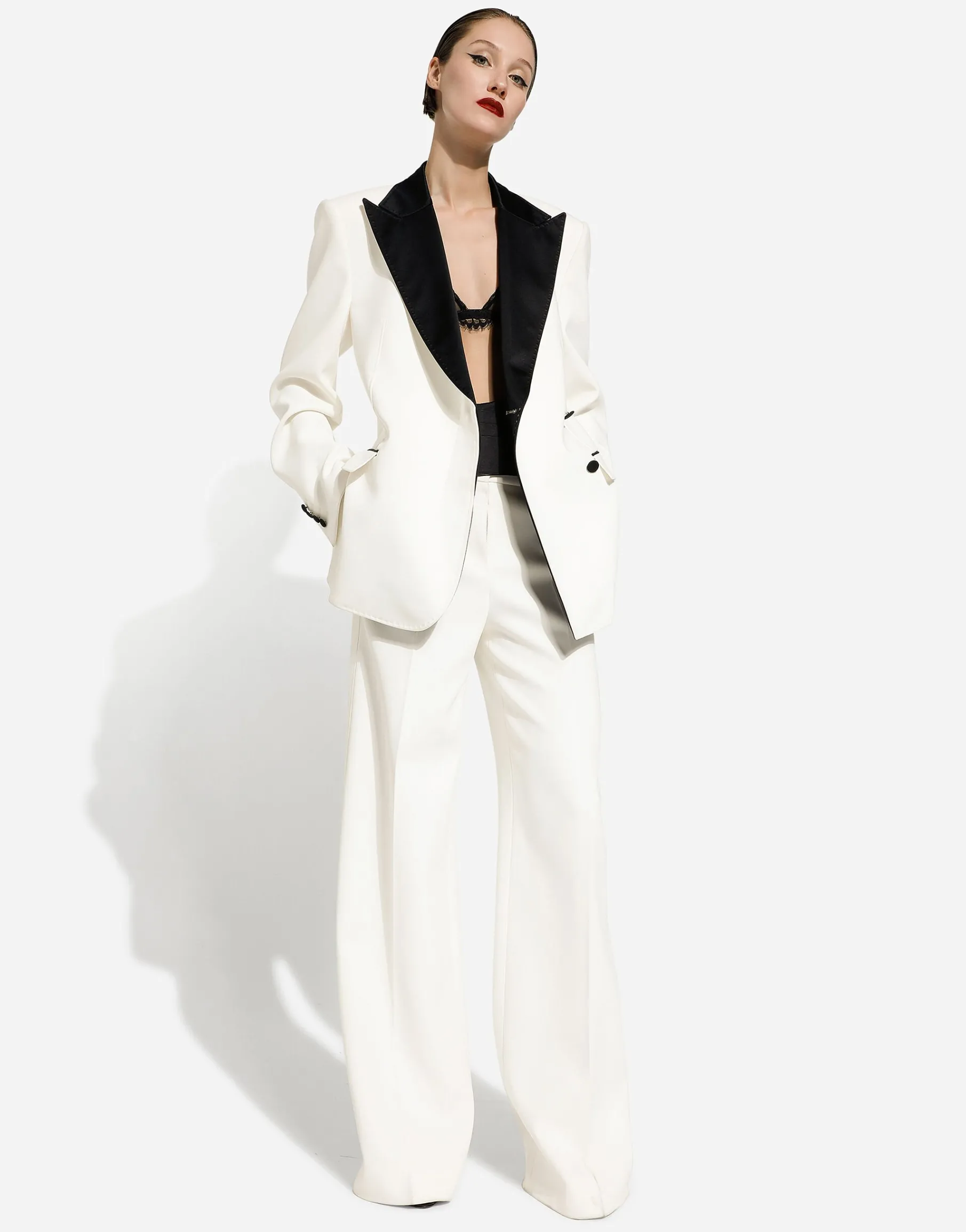 Double-breasted wool crepe jacket with tuxedo lapels