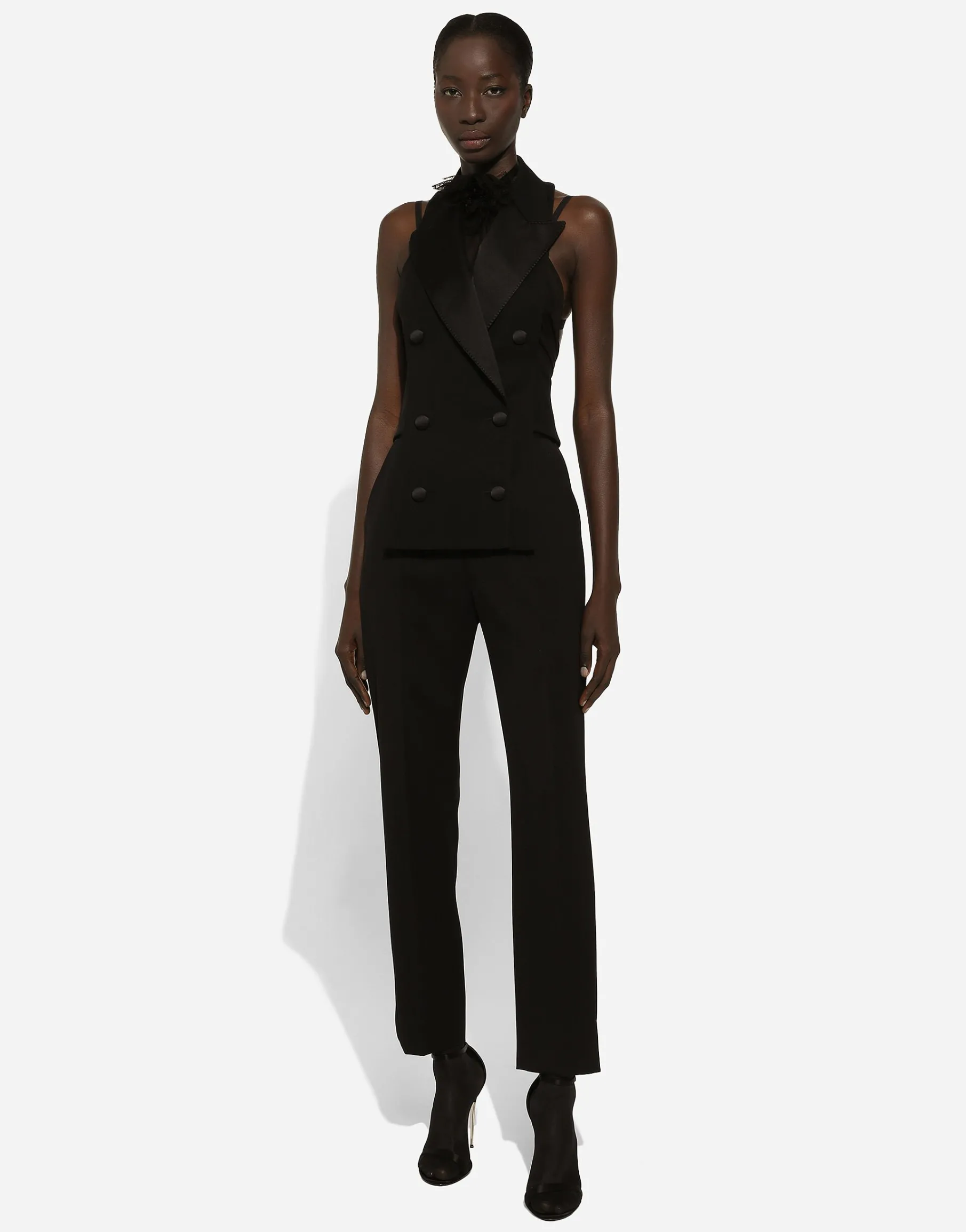 Double-breasted wool gabardine waistcoat