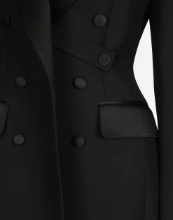 Double-breasted wool gabardine tuxedo coat with padded hips