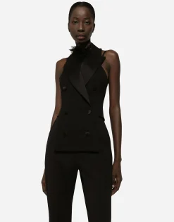 Double-breasted wool gabardine waistcoat