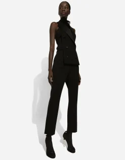 Double-breasted wool gabardine waistcoat