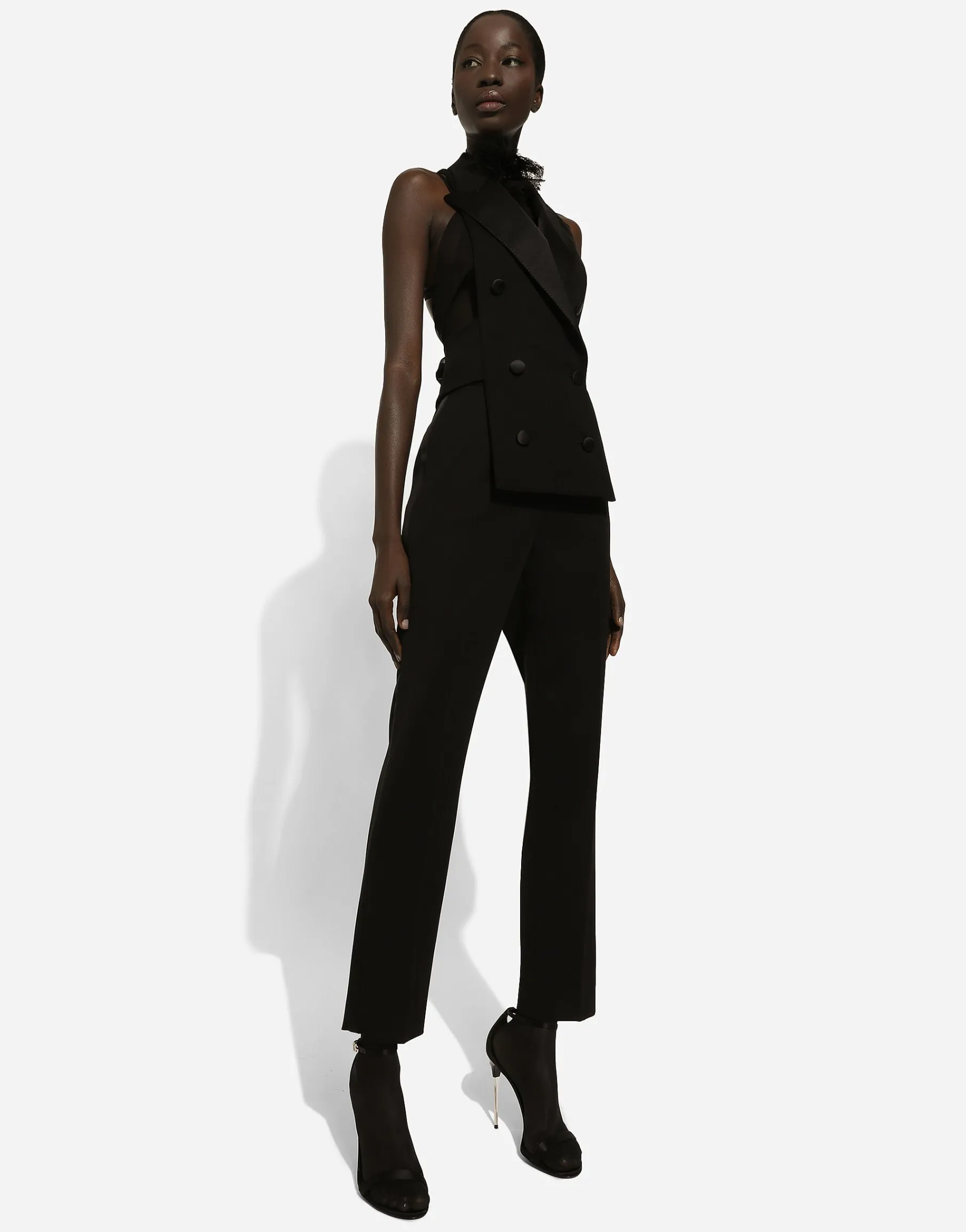 Double-breasted wool gabardine waistcoat