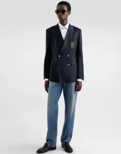 Double-breasted wool jacket with patch