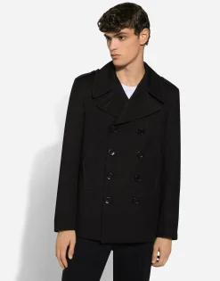 Double-breasted wool pea coat with tag