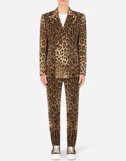 Double-breasted wool Sicilia-fit suit with leopard print