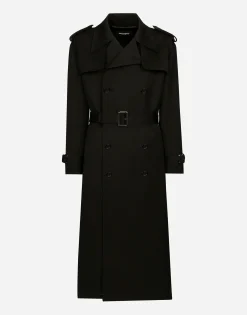 Double-breasted wool trench coat