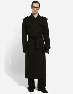 Double-breasted wool trench coat