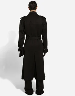 Double-breasted wool trench coat